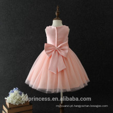 Novo design de crianças de cetim lindo vestido rosa criança sem mangas bead fios de vestido meninas vestidos inchados